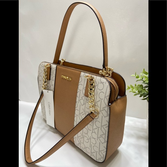 NEW Calvin Klein Monogram Logo Chainlink Satchel - Picture 10 of 12